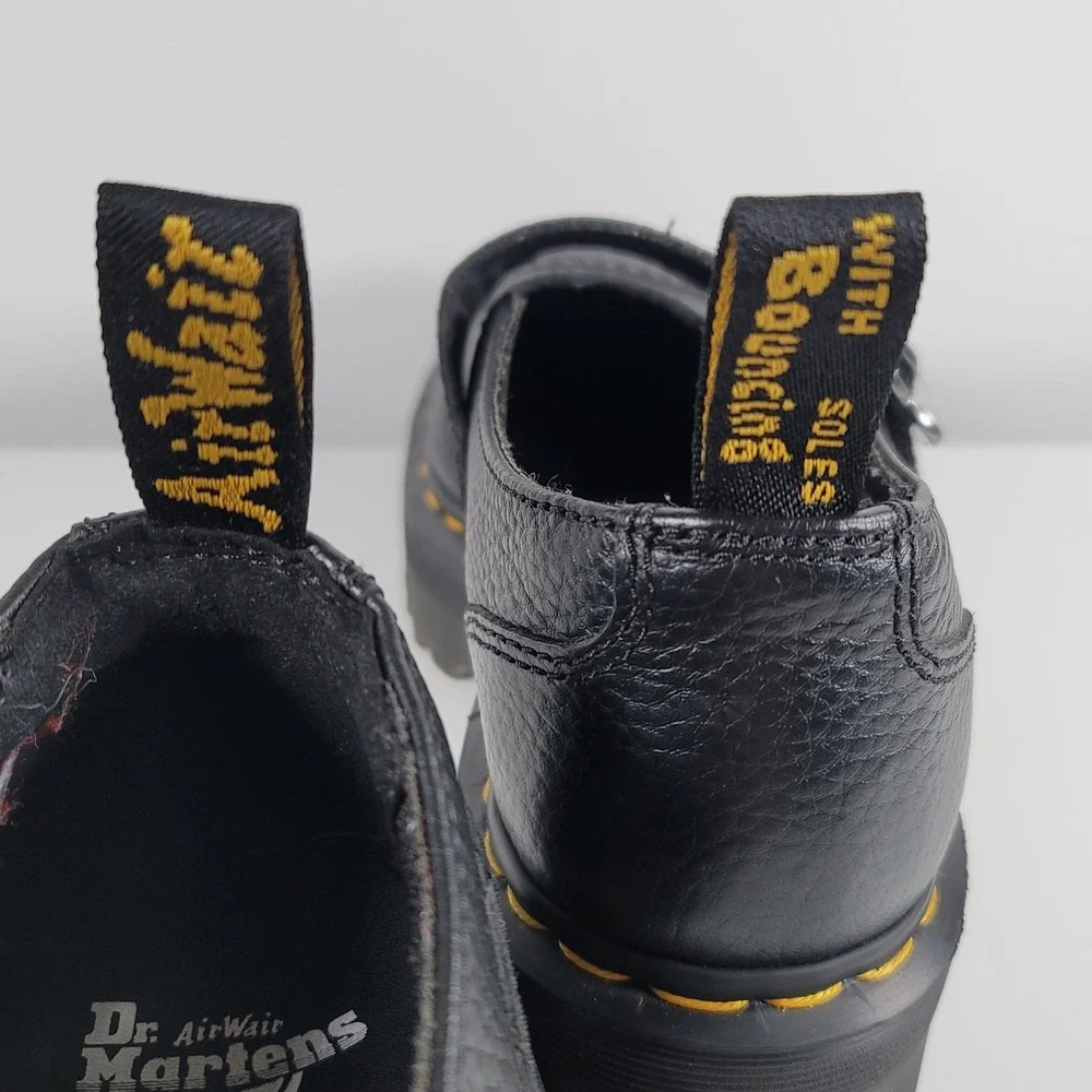 Dr. Martens Addina Flower Buckle Platform Mary Janes Black Milled Nappa Size 8